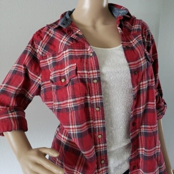 JACHS girlfriend bea lightweight plaid flannel top small - Picture 3 of 9